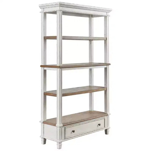 75" Realyn Bookshelf - Signature Design by Ashley: Cottage Style, Antiqued Two-Tone Finish, Open Shelves