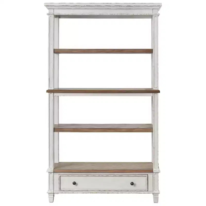 75" Realyn Bookshelf - Signature Design by Ashley: Cottage Style, Antiqued Two-Tone Finish, Open Shelves