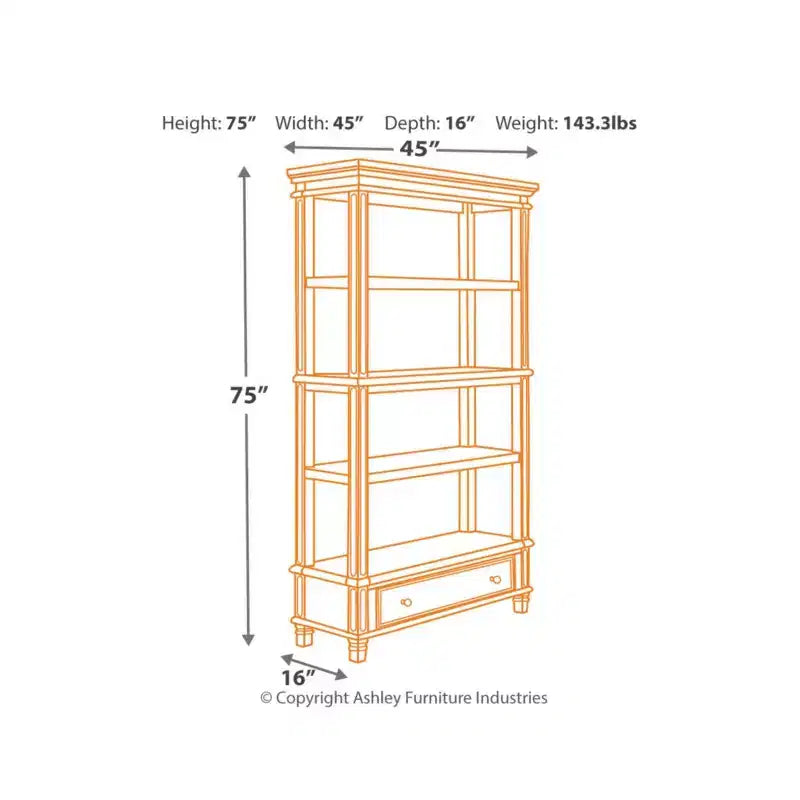 75" Realyn Bookshelf - Signature Design by Ashley: Cottage Style, Antiqued Two-Tone Finish, Open Shelves