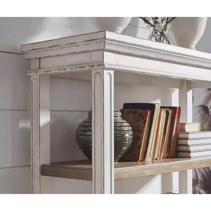 75" Realyn Bookshelf - Signature Design by Ashley: Cottage Style, Antiqued Two-Tone Finish, Open Shelves