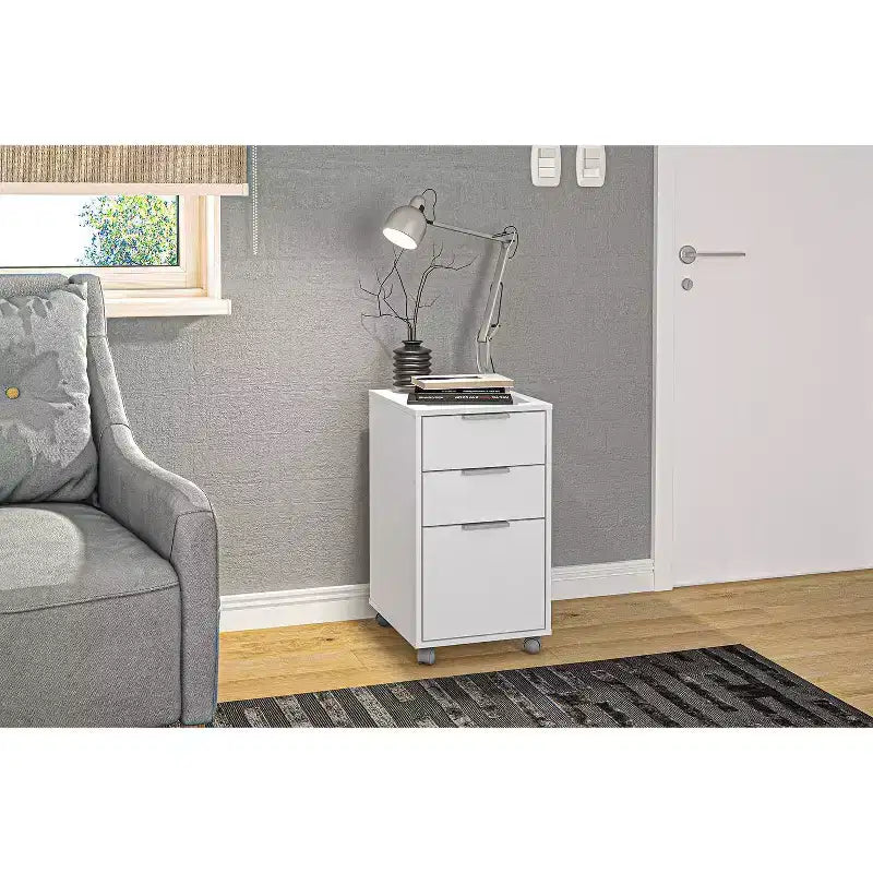 Durban 3 Drawer File Cabinet White - Polifurniture: Modern Vertical Storage, Melamine Surface, 27" Height