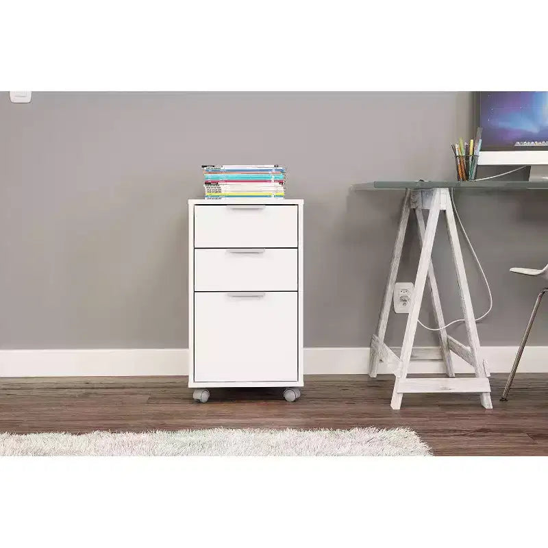 Durban 3 Drawer File Cabinet White - Polifurniture: Modern Vertical Storage, Melamine Surface, 27" Height