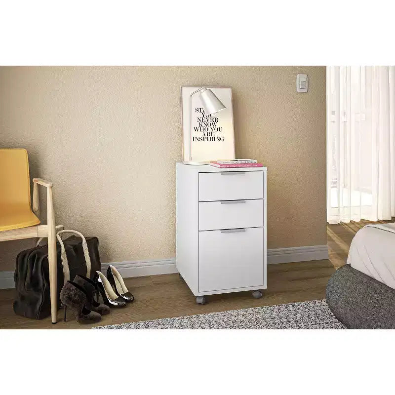 Durban 3 Drawer File Cabinet White - Polifurniture: Modern Vertical Storage, Melamine Surface, 27" Height