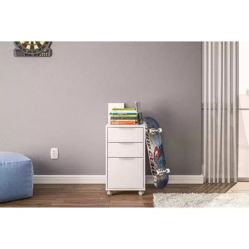 Durban 3 Drawer File Cabinet White - Polifurniture: Modern Vertical Storage, Melamine Surface, 27" Height