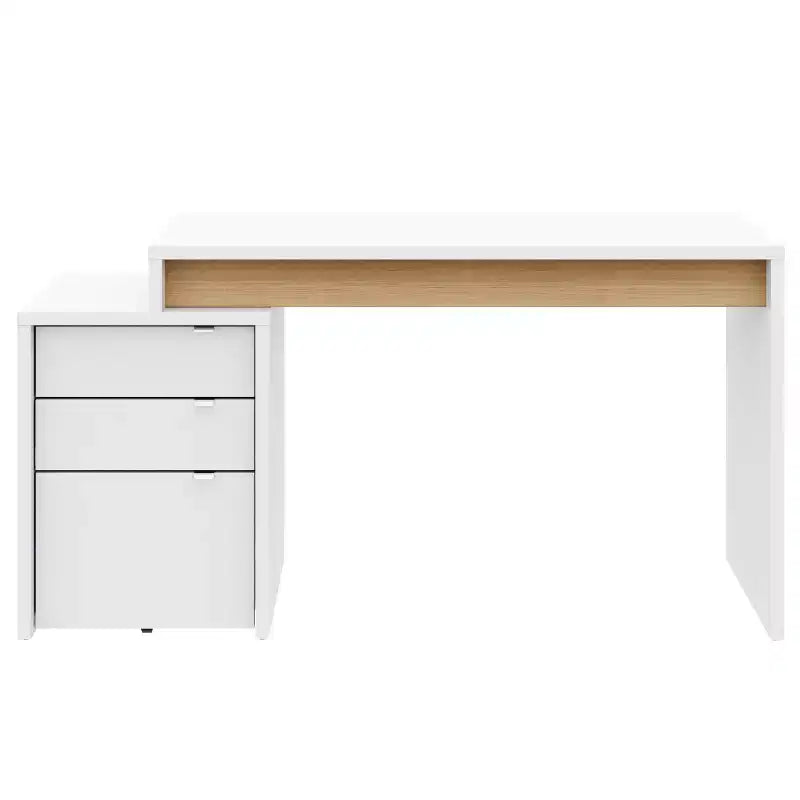 Nexera 2pc Chrono Home Office Set with File Cabinet White/Natural Maple: Laminated Melamine, Wood Composite Desk & Storage