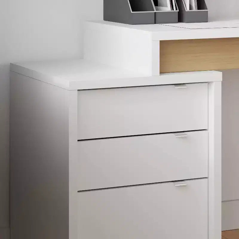 Nexera 2pc Chrono Home Office Set with File Cabinet White/Natural Maple: Laminated Melamine, Wood Composite Desk & Storage