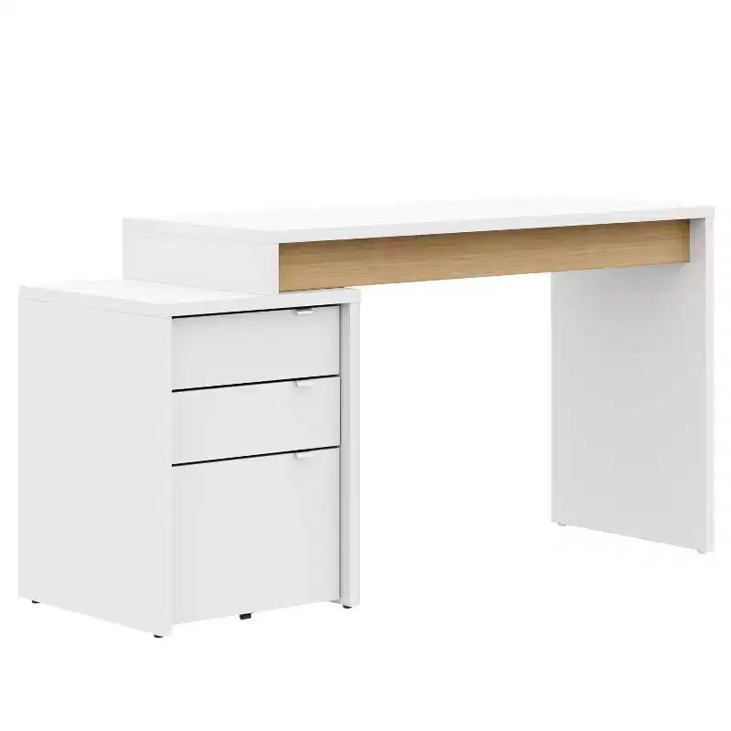 Nexera 2pc Chrono Home Office Set with File Cabinet White/Natural Maple: Laminated Melamine, Wood Composite Desk & Storage