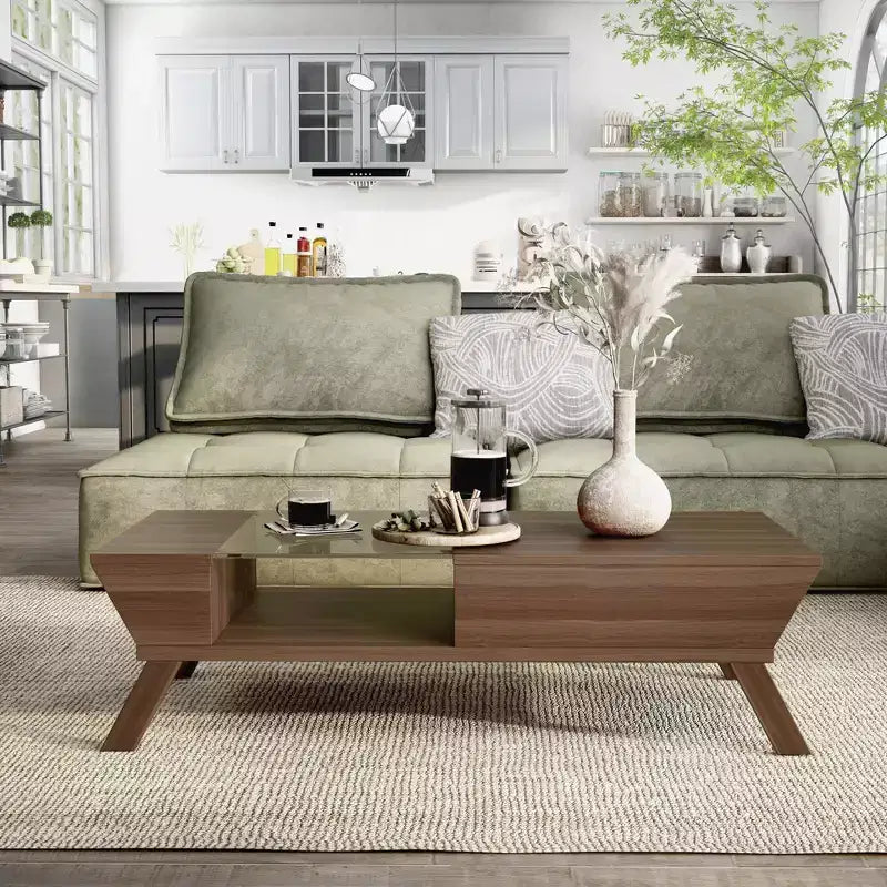 24/7 Shop At Home Kathryne Modern Flip-down Cabinet Coffee Table: Mid-Century, Hidden Storage