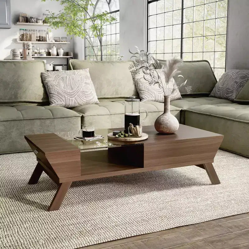 24/7 Shop At Home Kathryne Modern Flip-down Cabinet Coffee Table: Mid-Century, Hidden Storage