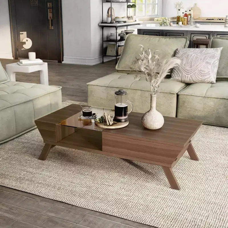 24/7 Shop At Home Kathryne Modern Flip-down Cabinet Coffee Table: Mid-Century, Hidden Storage
