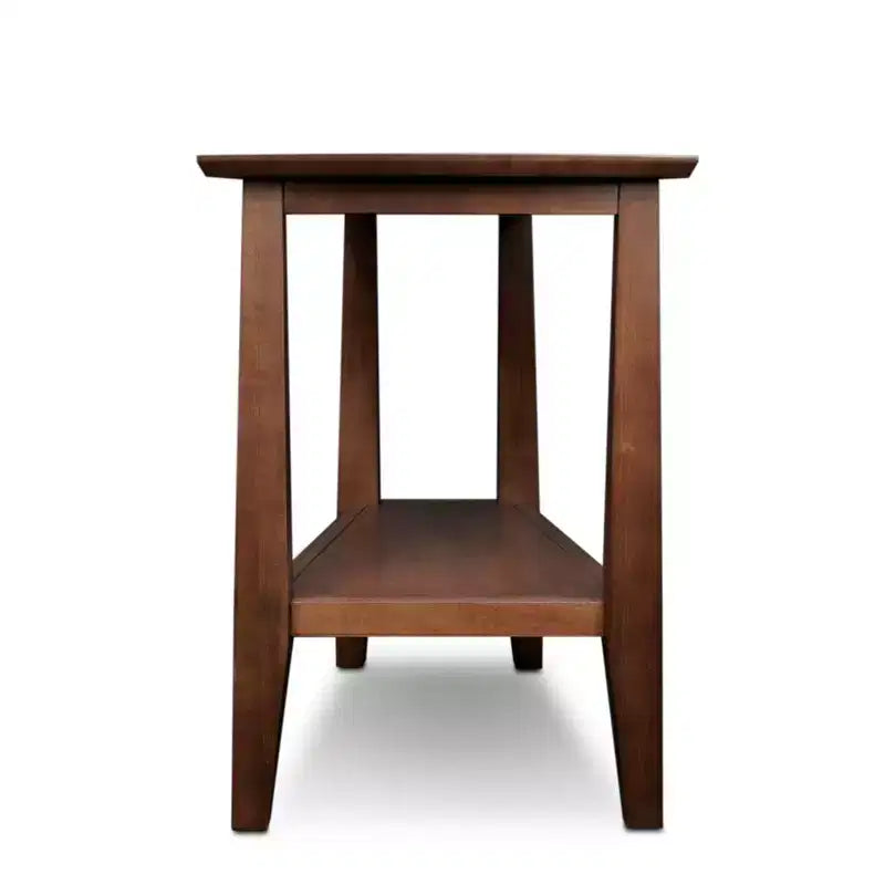 Delton Triangle Solid Wood End Table: Sienna Finish, Tapered Legs, Fixed Shelf - Leick Home