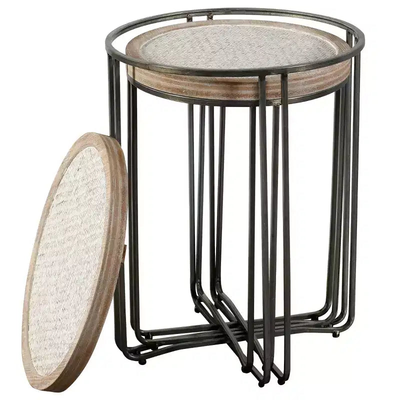 Set of 2 Ryder Round Nested Side Tables Tan/Black - StyleCraft