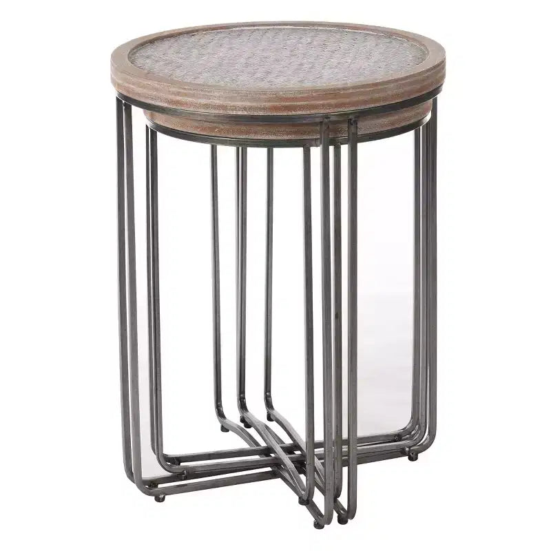 Set of 2 Ryder Round Nested Side Tables Tan/Black - StyleCraft