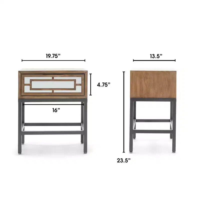 Hayworth Mirrored Side Table Gray - Finch: Modern Rectangle No Assembly, Metal Frame, Wood Top