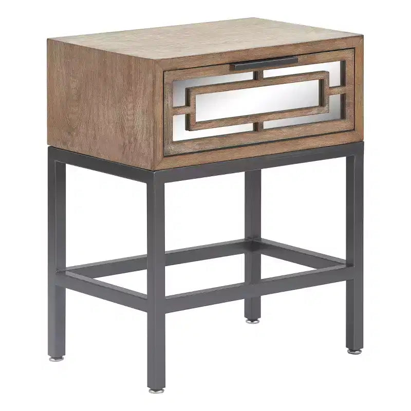 Hayworth Mirrored Side Table Gray - Finch: Modern Rectangle No Assembly, Metal Frame, Wood Top