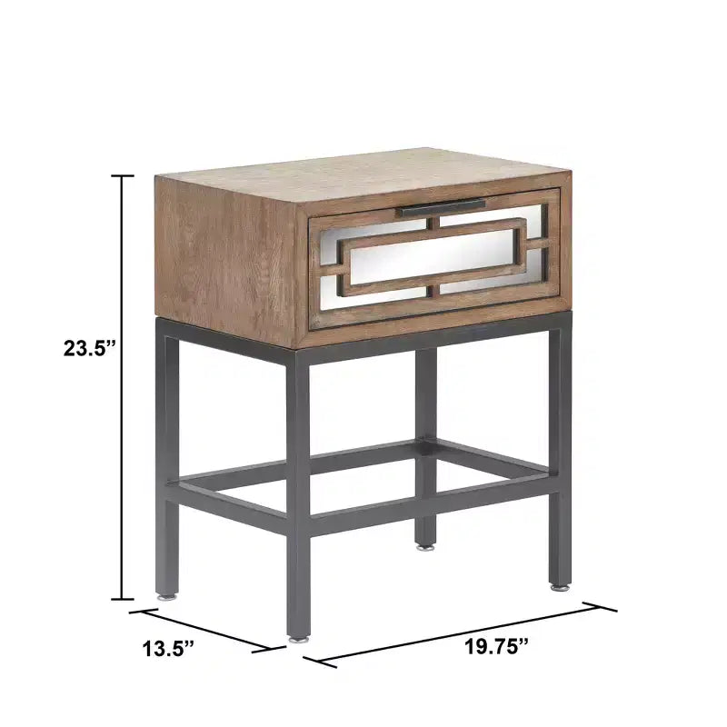 Hayworth Mirrored Side Table Gray - Finch: Modern Rectangle No Assembly, Metal Frame, Wood Top