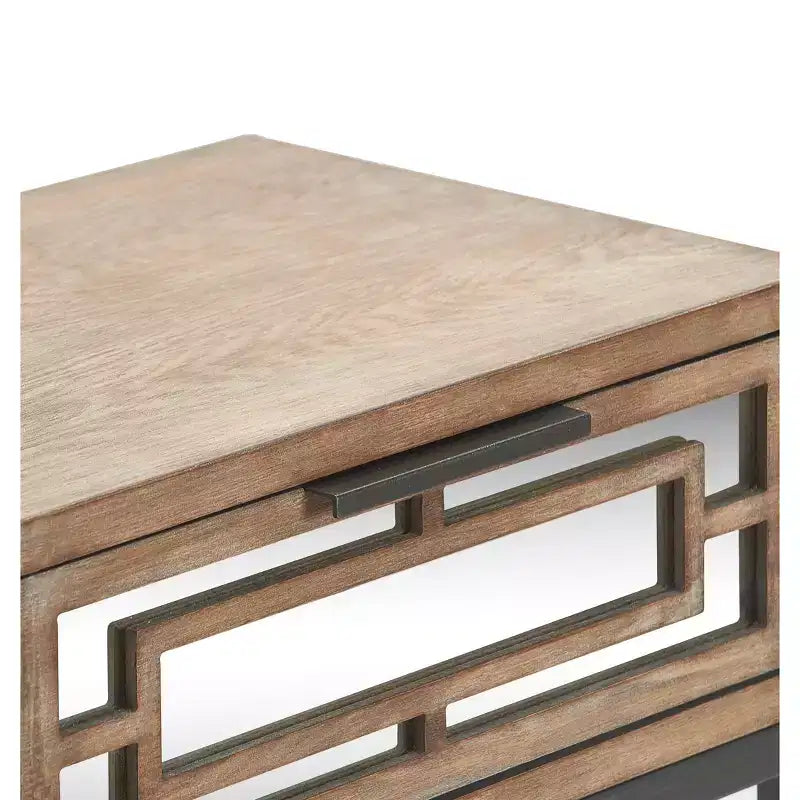 Hayworth Mirrored Side Table Gray - Finch: Modern Rectangle No Assembly, Metal Frame, Wood Top