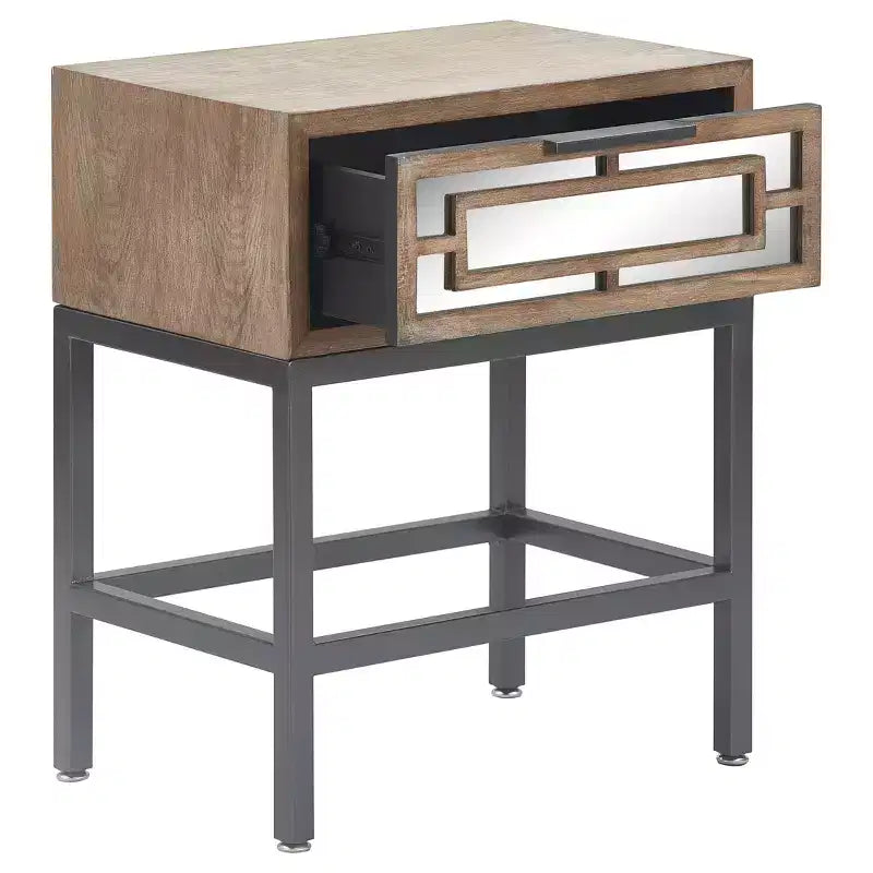Hayworth Mirrored Side Table Gray - Finch: Modern Rectangle No Assembly, Metal Frame, Wood Top