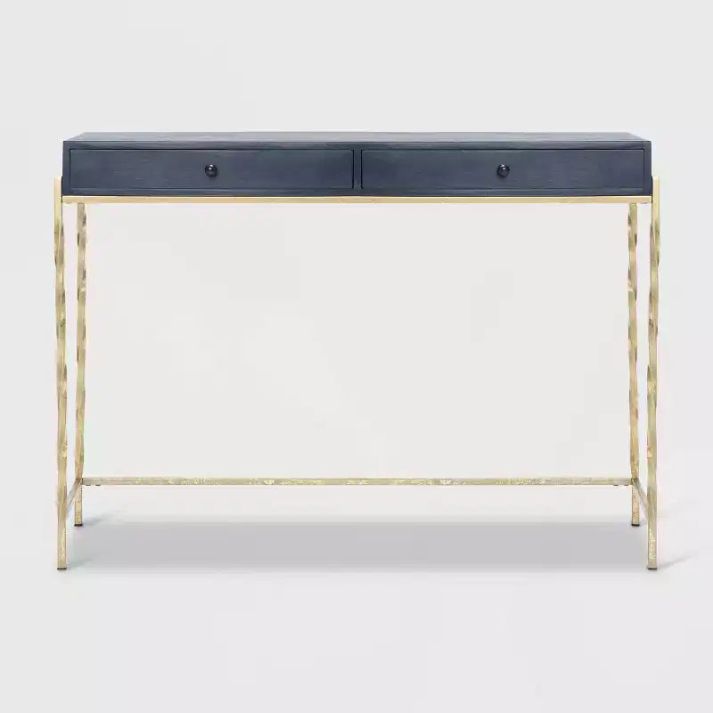 Jolie Modern Living Room Console Table Navy Blue/Gold - Adore Decor: Chic 2-Drawer Design, Glossy Finish, Metal Frame