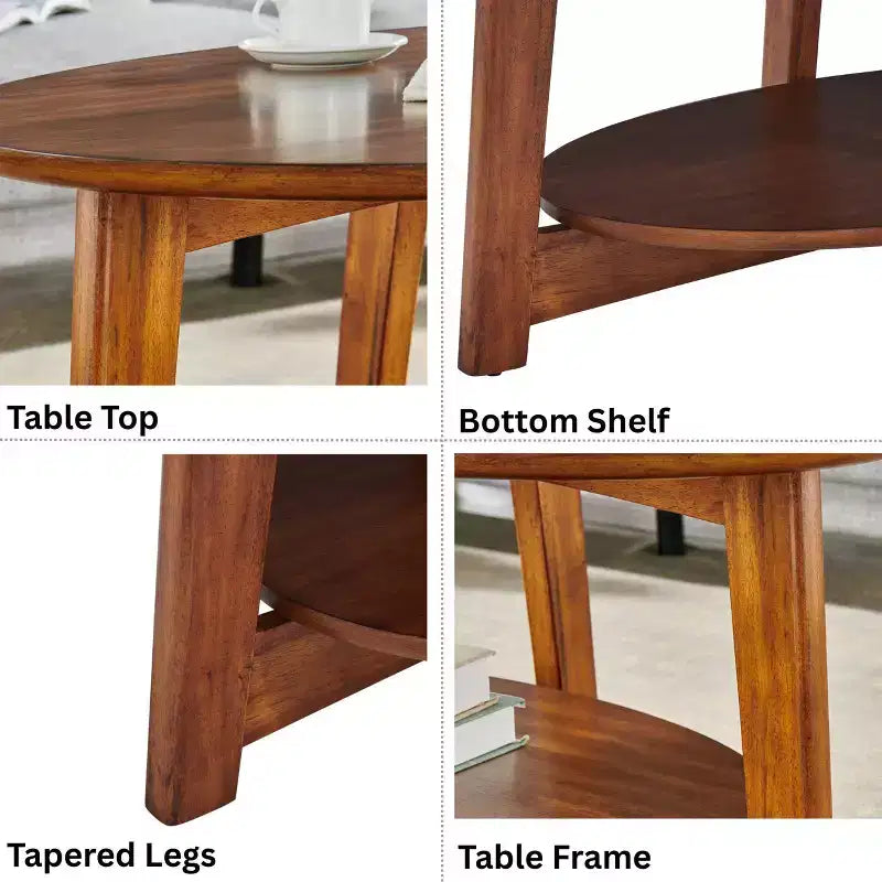 Monterey Oval Mid Century Modern Wood Coffee Table Chestnut: Tapered Legs, Floating Shelf - Alaterre Furniture