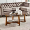 Monterey Oval Mid Century Modern Wood Coffee Table Chestnut: Tapered Legs, Floating Shelf - Alaterre Furniture