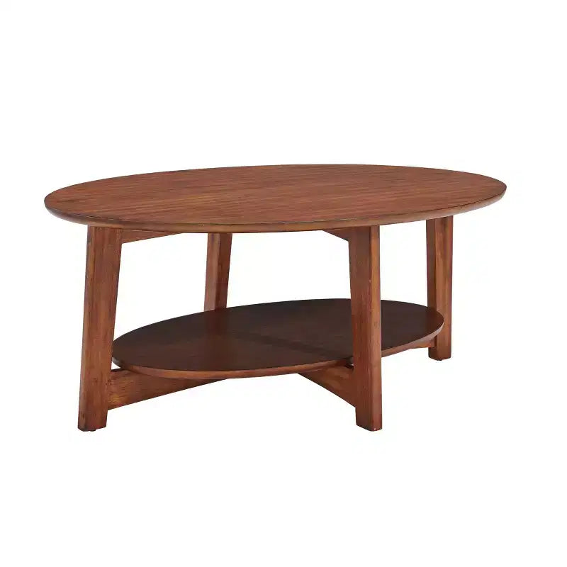 Monterey Oval Mid Century Modern Wood Coffee Table Chestnut: Tapered Legs, Floating Shelf - Alaterre Furniture