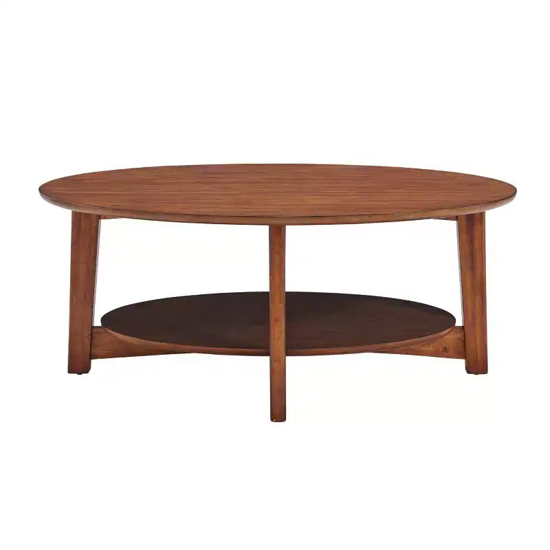 Monterey Oval Mid Century Modern Wood Coffee Table Chestnut: Tapered Legs, Floating Shelf - Alaterre Furniture