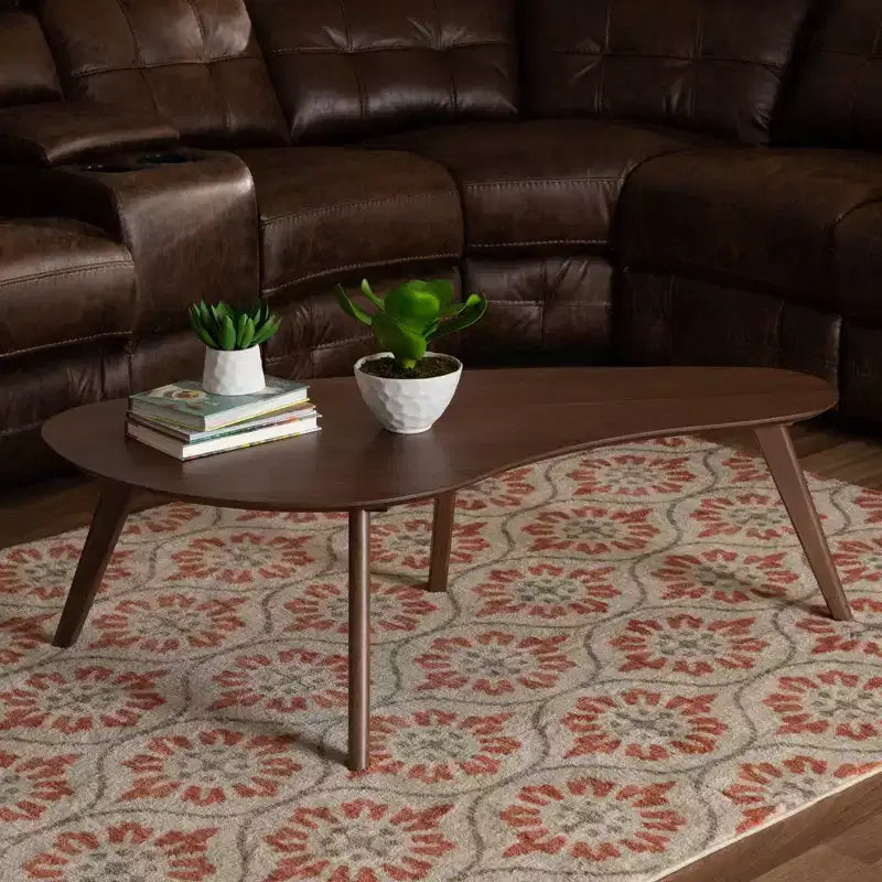Scarlette Coffee Table Walnut - Baxton Studio: Mid-Century Modern, Irregular Shape, Rubberwood, Living Room, 4 Point/Leg Design
