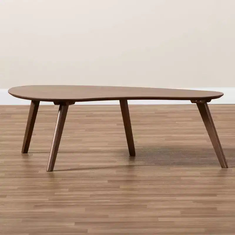 Scarlette Coffee Table Walnut - Baxton Studio: Mid-Century Modern, Irregular Shape, Rubberwood, Living Room, 4 Point/Leg Design