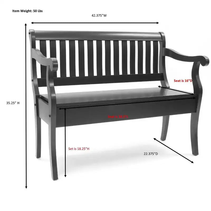 Carolina Living Alcott Storage Bench Elm: Hand-Crafted, Lift Lid, Antique Finish, 2-Person Seating