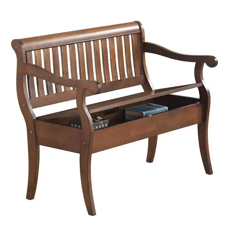 Carolina Living Alcott Storage Bench Elm: Hand-Crafted, Lift Lid, Antique Finish, 2-Person Seating
