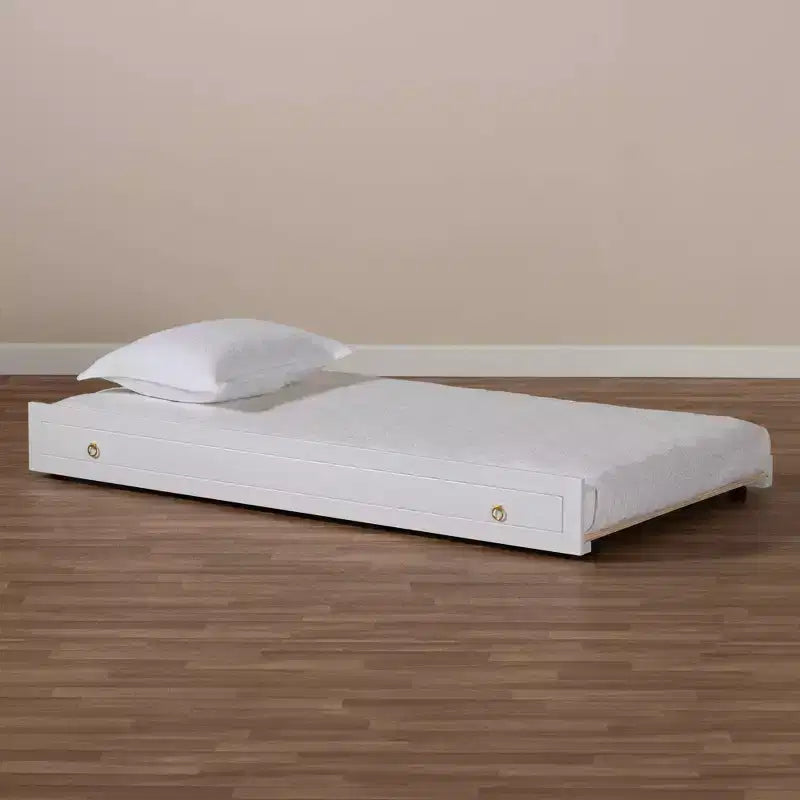 Baxton Studio Twin Alya Wood Trundle White/Gold: Rubberwood & MDF Frame, No Box Spring Needed