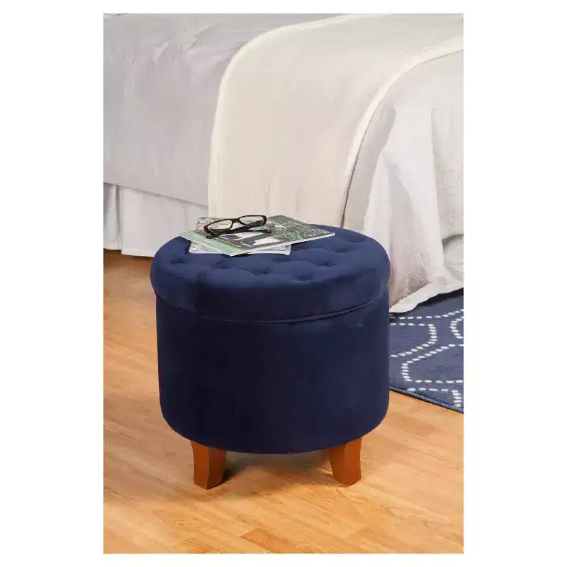 Large Round Button Tufted Storage Ottoman - HomePop