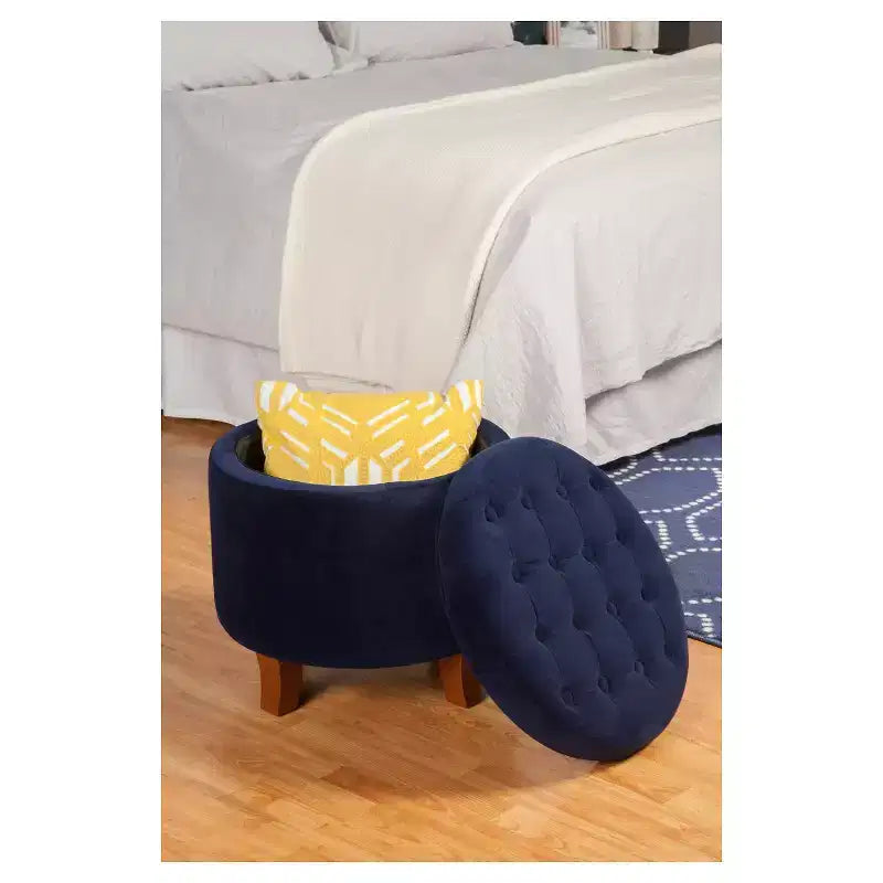 Large Round Button Tufted Storage Ottoman - HomePop