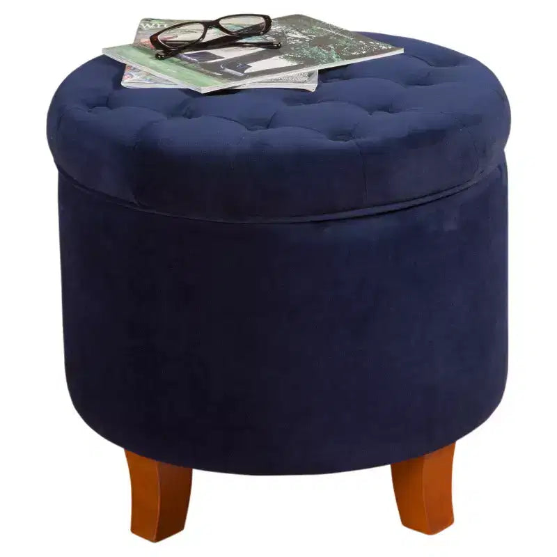 Large Round Button Tufted Storage Ottoman - HomePop