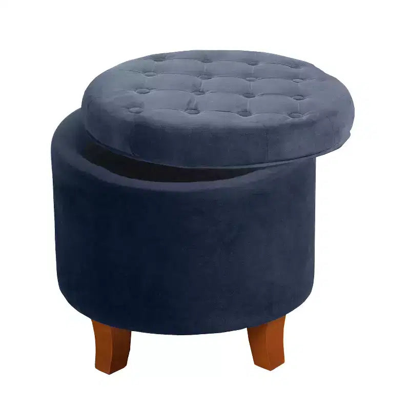 Large Round Button Tufted Storage Ottoman - HomePop