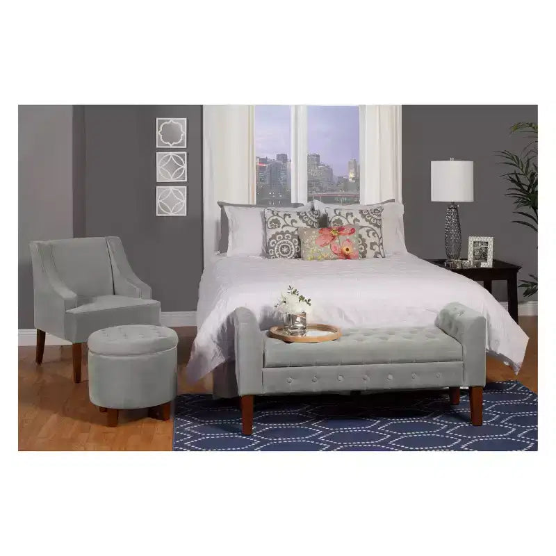 Large Round Button Tufted Storage Ottoman - HomePop