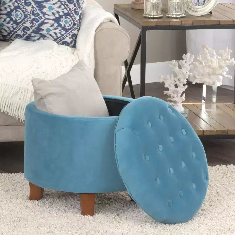 Large Round Button Tufted Storage Ottoman - HomePop