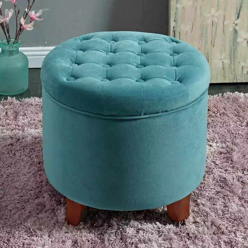 Large Round Button Tufted Storage Ottoman - HomePop
