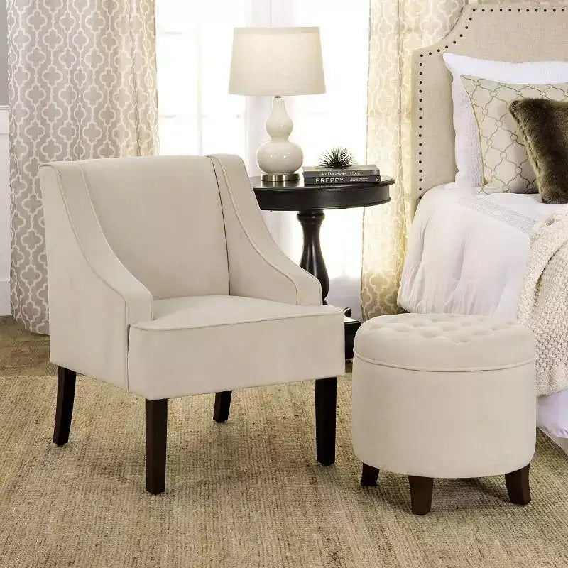 Large Round Button Tufted Storage Ottoman - HomePop