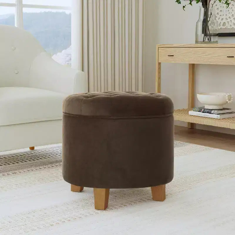 Large Round Button Tufted Storage Ottoman - HomePop