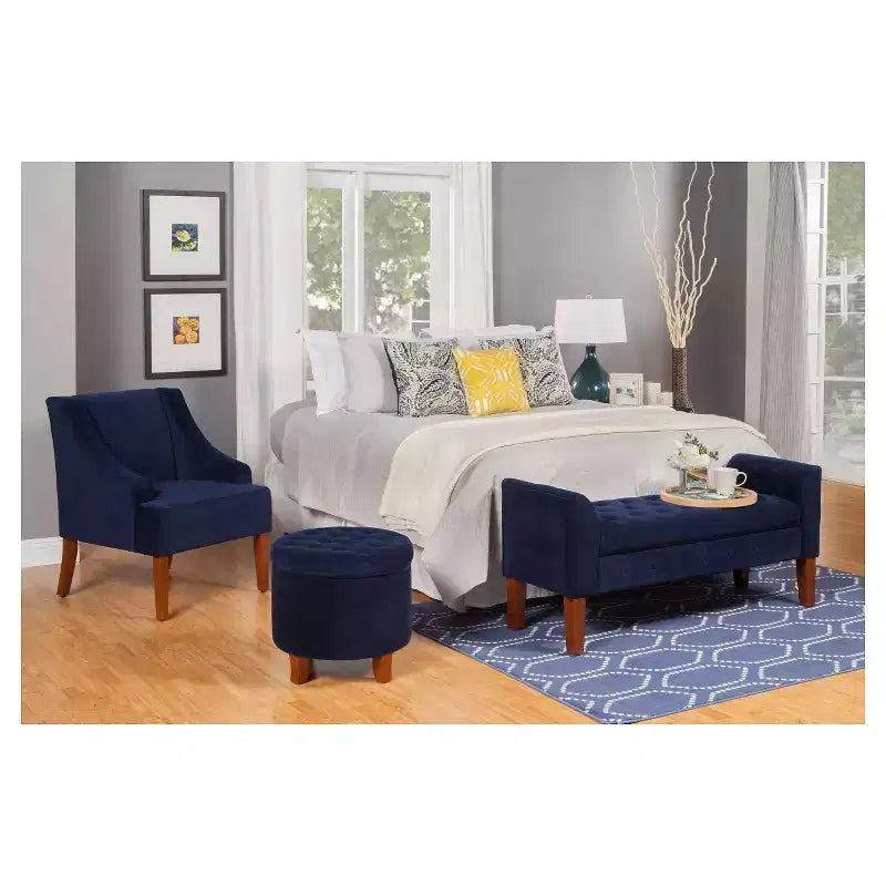 Large Round Button Tufted Storage Ottoman - HomePop