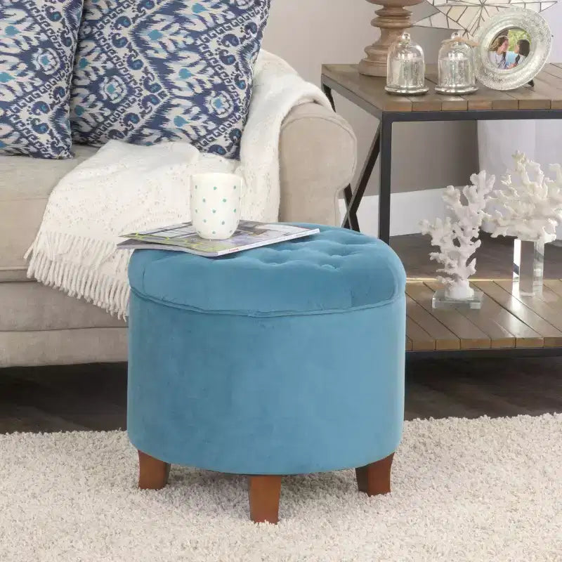 Large Round Button Tufted Storage Ottoman - HomePop