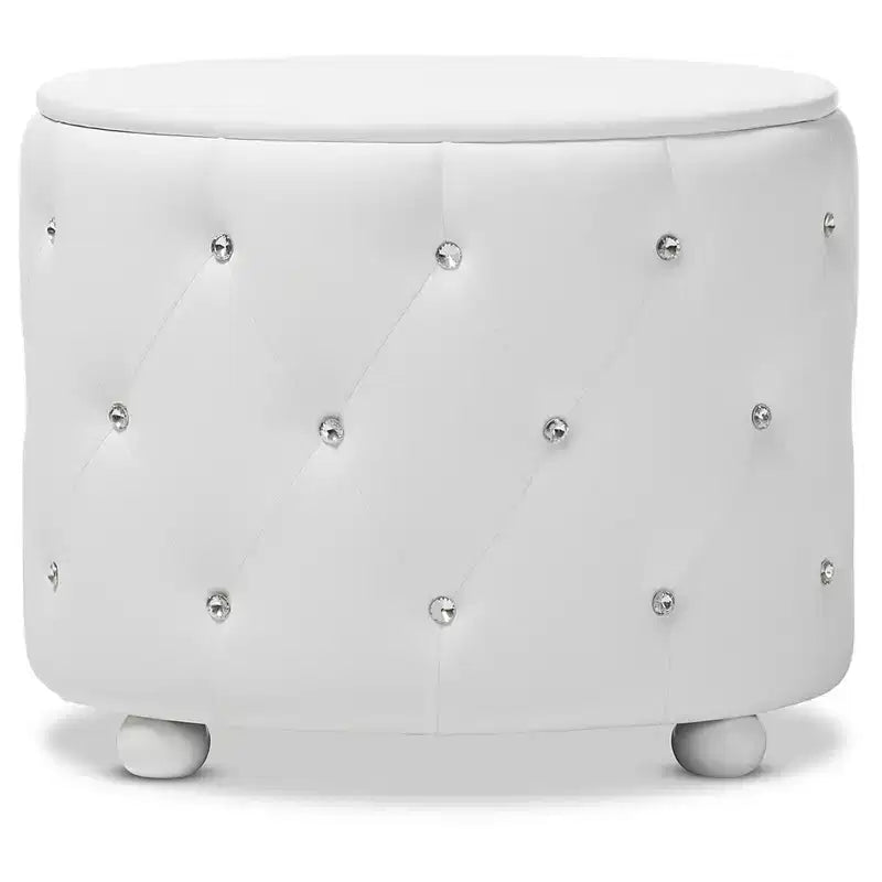 Davina Hollywood Glamour Style Oval 2 - Drawer Faux Leather Upholstered Nightstand - Baxton Studio