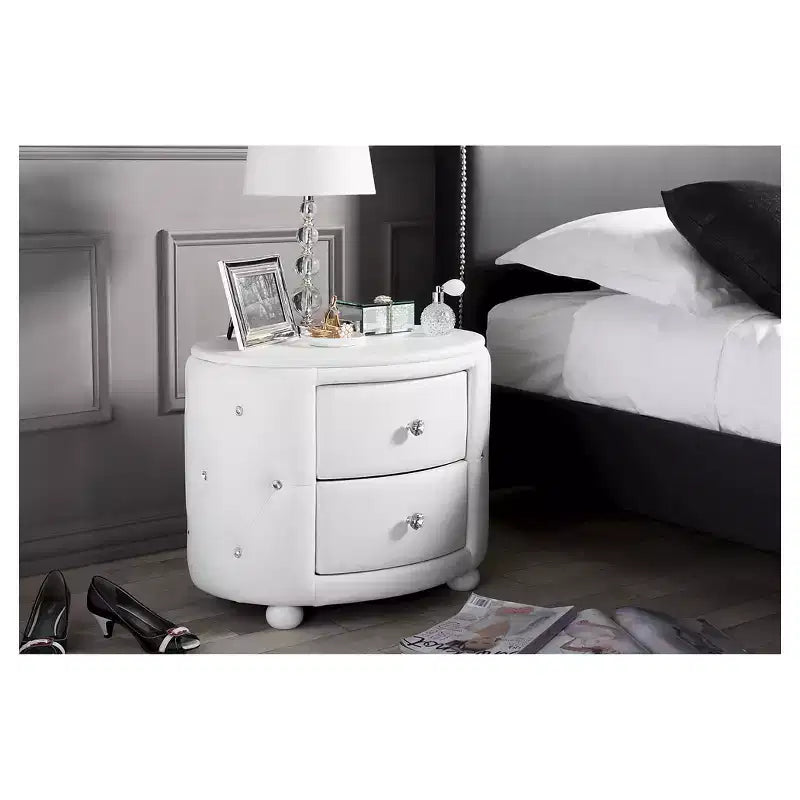 Davina Hollywood Glamour Style Oval 2 - Drawer Faux Leather Upholstered Nightstand - Baxton Studio