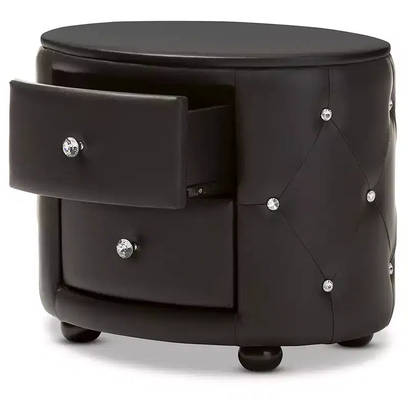 Davina Hollywood Glamour Style Oval 2 - Drawer Faux Leather Upholstered Nightstand - Baxton Studio
