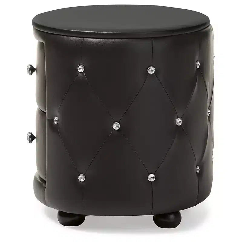 Davina Hollywood Glamour Style Oval 2 - Drawer Faux Leather Upholstered Nightstand - Baxton Studio