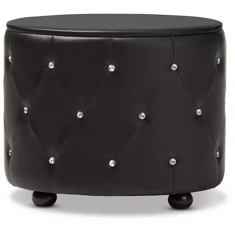Davina Hollywood Glamour Style Oval 2 - Drawer Faux Leather Upholstered Nightstand - Baxton Studio