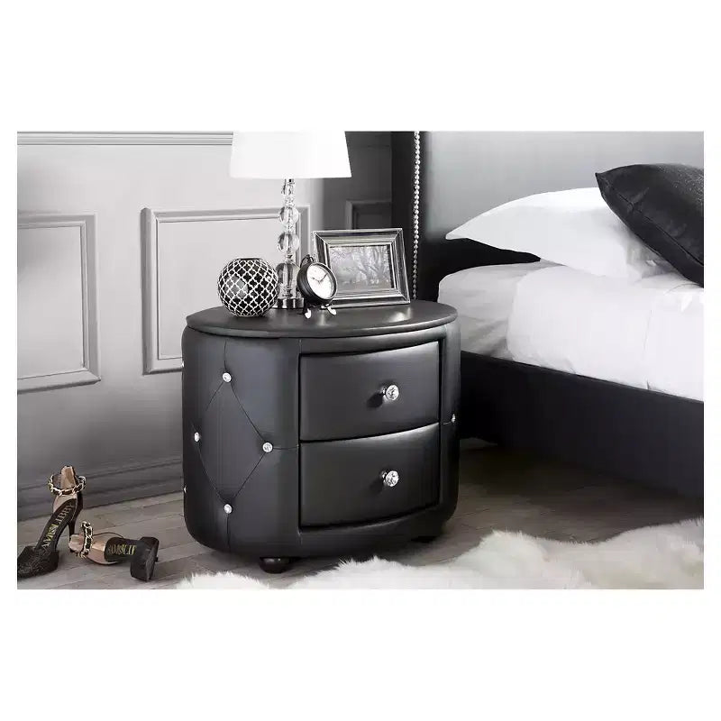 Davina Hollywood Glamour Style Oval 2 - Drawer Faux Leather Upholstered Nightstand - Baxton Studio