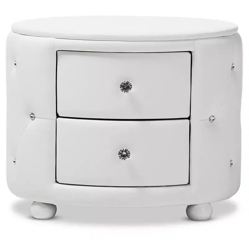 Davina Hollywood Glamour Style Oval 2 - Drawer Faux Leather Upholstered Nightstand - Baxton Studio